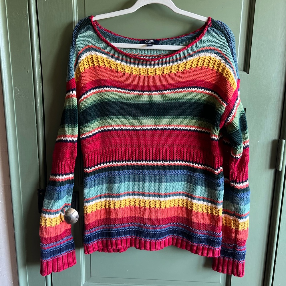 CHAPS Ralph Lauren Saltillo Multi Color Striped Cotton Sweater Sz L
